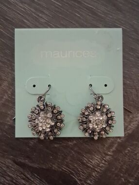 Maurices Silver Crystal Sunburst Drop Earrings, NEW